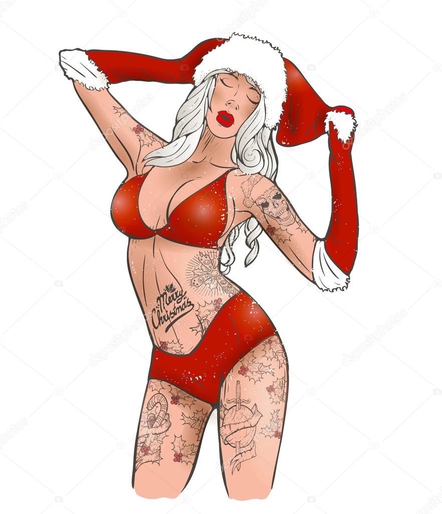 Santa Girl skull logo design - Vintage Christmas Skull Collection