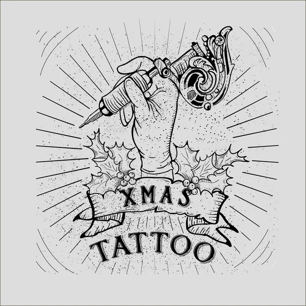 Vintage Χριστούγεννα κρανίο τατουάζ — Διανυσματικό Αρχείο