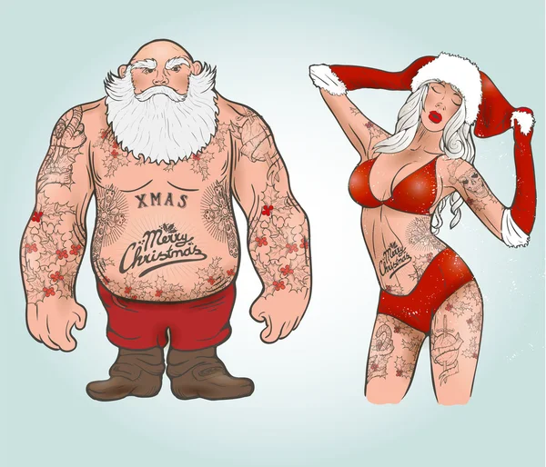 Санта с татуировками — стоковый вектор