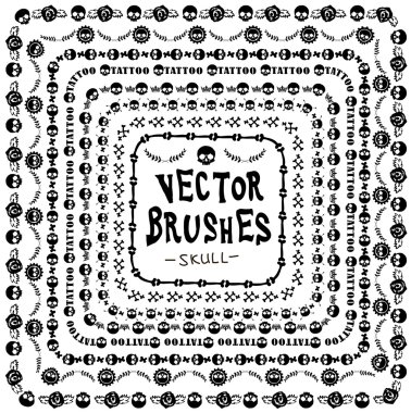 Grunge koleksiyonu çizgi brushe kafatası