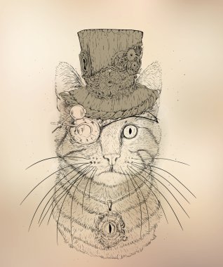 Steampunk kedi vintage tarzı
