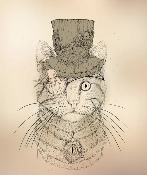 Estilo Vintage Steampunk Cat —  Vetores de Stock