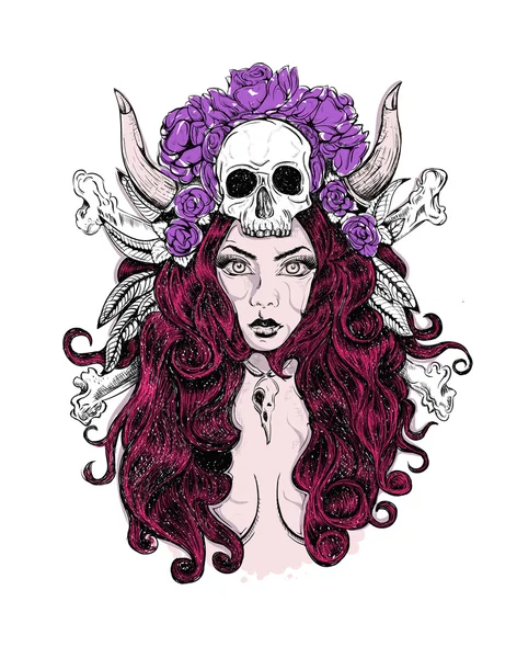 Mujer del tatuaje SKULL — Vector de stock