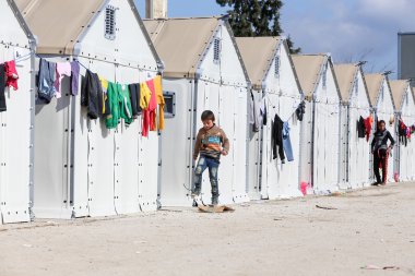 Refugees  living in tents in the center relocation Diavata