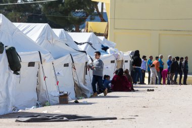 Refugees  living in tents in the center relocation Diavata