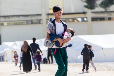 Refugees  living in tents in the center relocation Diavata
