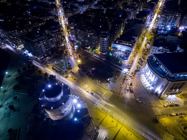 Aerial view of Thessaloniki city at night — Stock Photo, Image