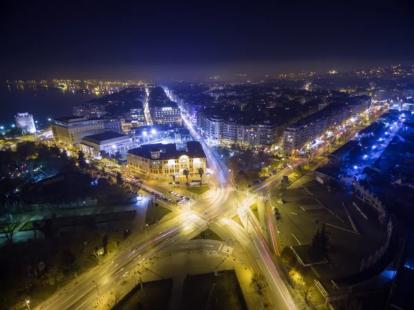 Aerial view of city Thessaloniki at night, Greece. — Stock Photo, Image