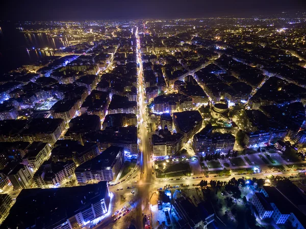 Aerial view of city Thessaloniki at night, Greece. — Stock Photo, Image