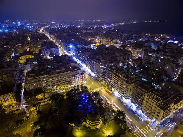 Aerial view of city Thessaloniki at night, Greece. — Stock Photo, Image
