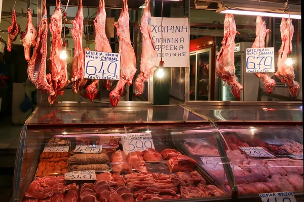 Butcher shop at Vlali Market in Thessalonik — Stock Photo, Image