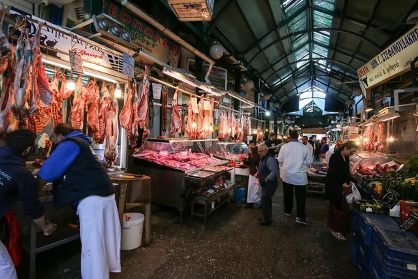 Мясной магазин на рынке Влали в Салониках — стоковое фото