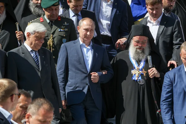 Rosyjski prezydent Władimir Putin podczas jego wizyty na górze Athos — Zdjęcie stockowe