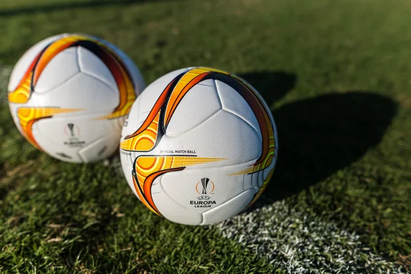 Europa League football balls on the field — Stock Photo, Image