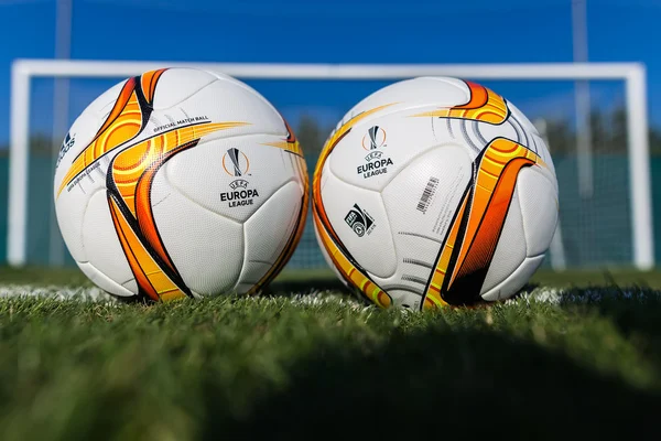 Europa League football balls on the field — Stock Photo, Image