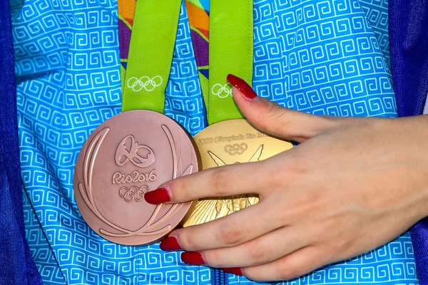 Bintang jatuh Yunani Anna Korakaki Olimpiade Rio — Stok Foto