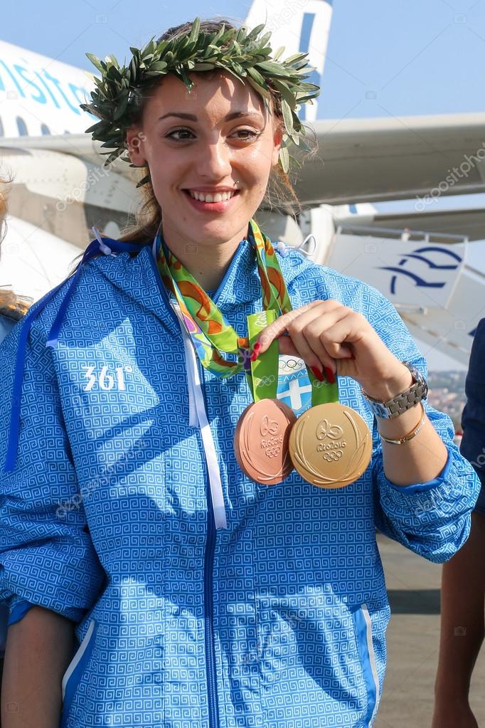 Thessaloniki, Greece - August 11, 2016: Greek shooting star Anna Korakaki has arrived in Thessaloniki, Greece, with the two medals (gold and bronze) she won in the Rio Olympics