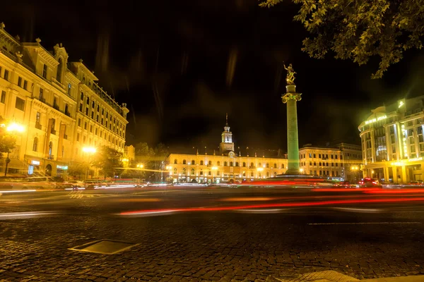 The freedom square at night in the center of Tbilisi with light Stock Picture