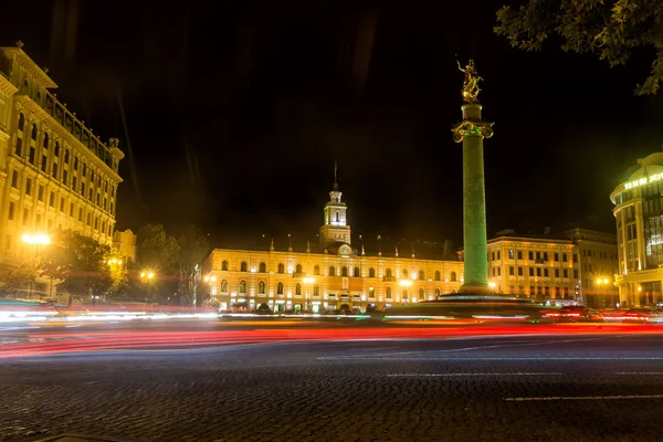 The freedom square at night in the center of Tbilisi with light Stock Image