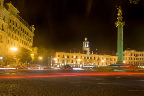 The freedom square at night in the center of Tbilisi with light Royalty Free Stock Photos