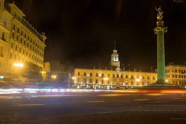 The freedom square at night in the center of Tbilisi with light Stock Image