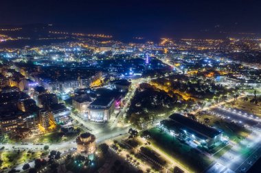 Yunanistan 'ın Selanik kentindeki Beyaz Kule meydanının hava manzarası.