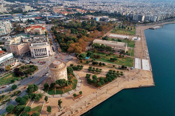 Yunanistan 'ın Selanik kentindeki Beyaz Kule meydanının hava manzarası