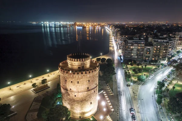 Vista Aérea Praça Torre Branca Noite Salónica Grécia — Fotografia de Stock