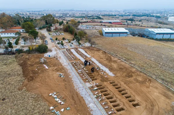 Thessaloniki Greece December 2020 Aerial View New Graves Covid Victims — Stock Photo, Image