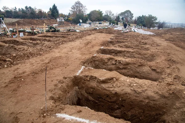 Thessaloniki Greece December 2020 Tens New Graves Covid Victims Cemetery — Stock Photo, Image