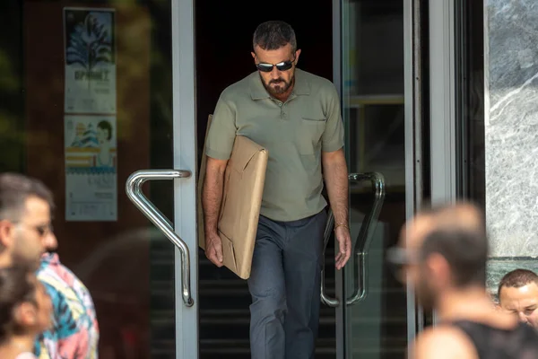 Thessaloniki Greece July 2021 Spanish Actor Antonio Banderas Filming Action — Stock Photo, Image