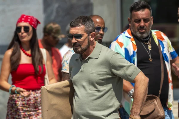 Thessalonique Grèce Juillet 2021 Acteur Espagnol Antonio Banderas Lors Tournage — Photo