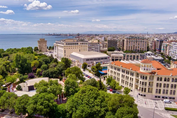 Vista Aérea Del Parque Urbano Centro Ciudad Tesalónica Edificios Residenciales — Foto de Stock