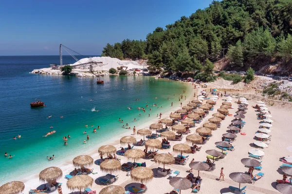 Porto Vathy Marble Beach Thassos Řecko Července 2021 Letecký Pohled — Stock fotografie