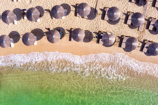 View Aerial View Emerald Transparent Mediterranean Sea White Beach Full — Stock Photo, Image