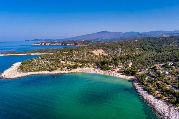 View Aerial View Emerald Transparent Mediterranean Sea White Beach Full — Stock Photo, Image