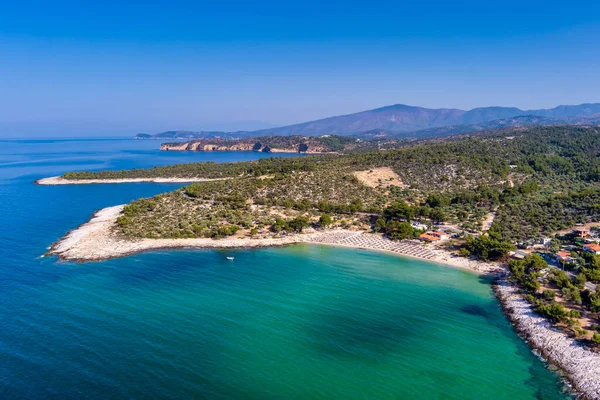 View Aerial View Emerald Transparent Mediterranean Sea White Beach Full — Stock Photo, Image