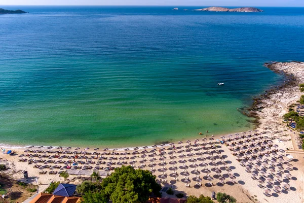 View Aerial View Emerald Transparent Mediterranean Sea White Beach Full — Stock Photo, Image