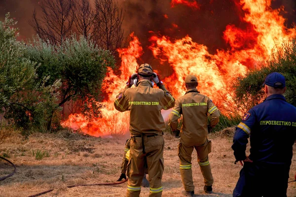 Peloponneso Grecia Agosto 2021 Vigili Del Fuoco Combattono Spegnere Incendio — Foto Stock