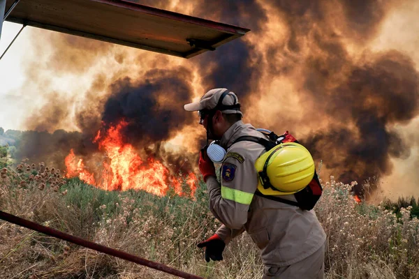 Peloponnese Greece August 2021 Firefighters Battles Extinguish Wildfire Xelidoni Village — Stock Photo, Image