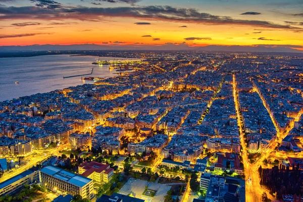Vista Aérea Cidade Salónica Pôr Sol Salónica Segunda Maior Cidade — Fotografia de Stock