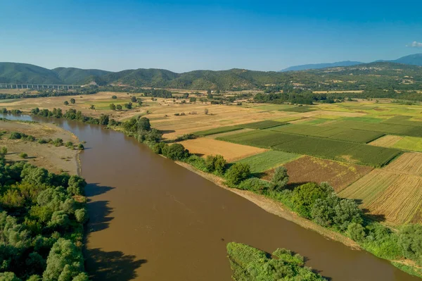 Vista Aérea Rio Axios Área Axioupolis Kilkis Norte Grécia — Fotografia de Stock