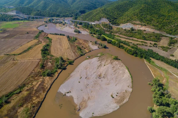 Vista Aérea Rio Axios Área Axioupolis Kilkis Norte Grécia — Fotografia de Stock