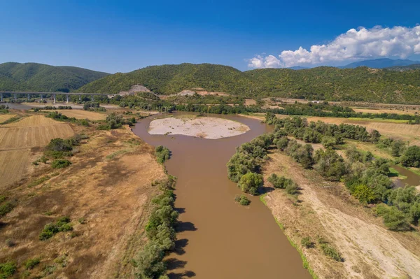 Vista Aérea Rio Axios Área Axioupolis Kilkis Norte Grécia — Fotografia de Stock