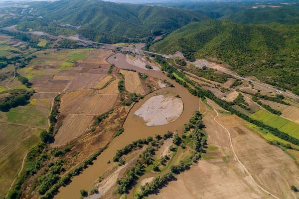 Vista Aérea Rio Axios Área Axioupolis Kilkis Norte Grécia — Fotografia de Stock