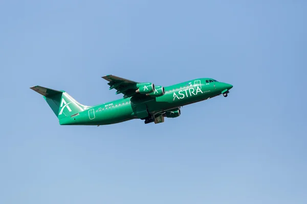 A plane from the airline Astra takes off in Greece. Astra Airlin — Stock Photo, Image