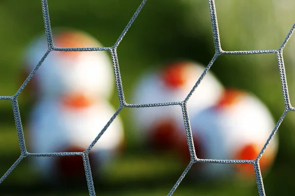 Europa League balls in net during Paok training in Thessaloniki, — Stock Photo, Image