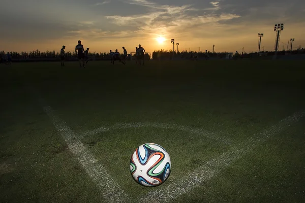 Greek Superleague Brazuca (Mundial) ball on the field during the — Stock Photo, Image