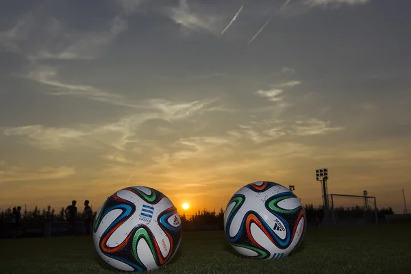 Greek Superleague Brazuca (Mundial) ball on the field during the — Stock Photo, Image