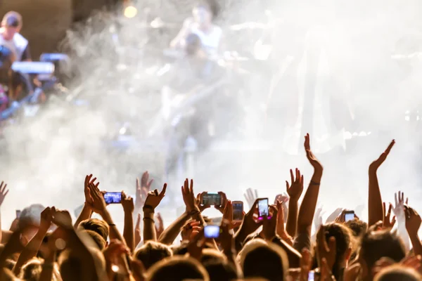 Personas que toman fotografías con un teléfono inteligente táctil durante una música —  Fotos de Stock